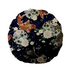 Japanese Wave Koi Illustration Pattern Standard 15  Premium Flano Round Cushions