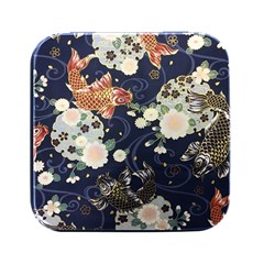 Japanese Wave Koi Illustration Pattern Square Metal Box (black)