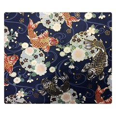 Japanese Wave Koi Illustration Pattern Premium Plush Fleece Blanket (small)