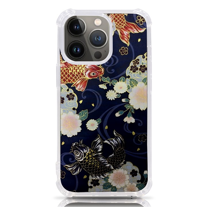 Japanese Wave Koi Illustration Pattern iPhone 13 Pro TPU UV Print Case