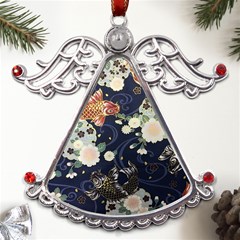 Japanese Wave Koi Illustration Pattern Metal Angel With Crystal Ornament