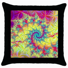 Fractal Spiral Abstract Background Vortex Yellow Throw Pillow Case (black)