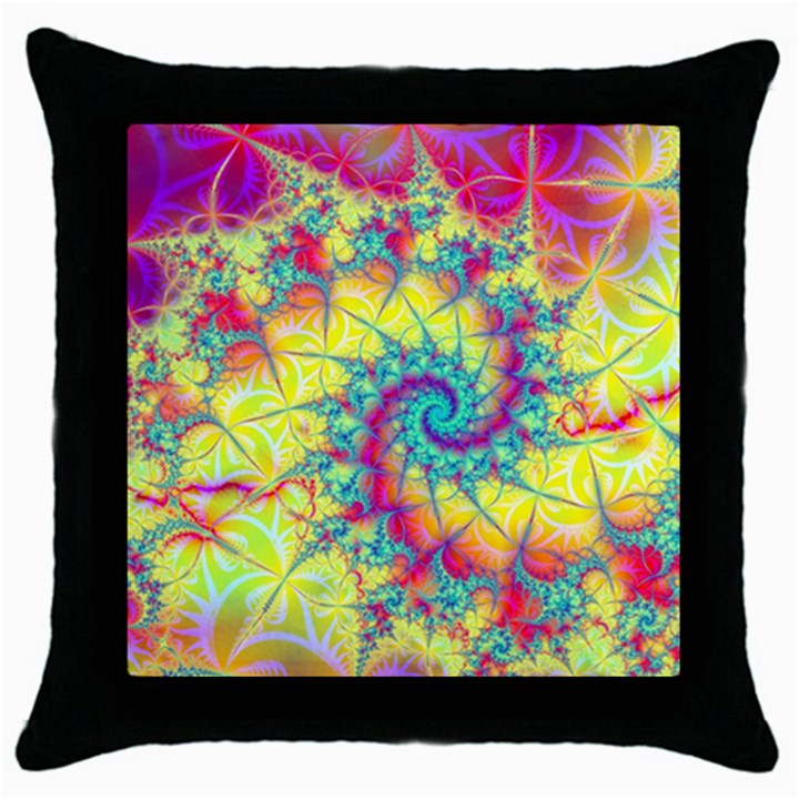 Fractal Spiral Abstract Background Vortex Yellow Throw Pillow Case (Black)