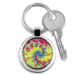 Fractal Spiral Abstract Background Vortex Yellow Key Chain (Round) Front