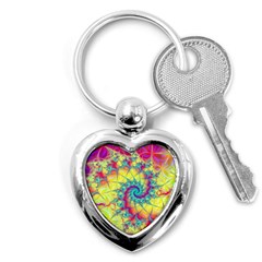 Fractal Spiral Abstract Background Vortex Yellow Key Chain (heart)