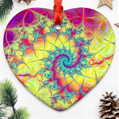 Fractal Spiral Abstract Background Vortex Yellow Heart Ornament (two Sides)