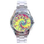 Fractal Spiral Abstract Background Vortex Yellow Stainless Steel Analogue Watch Front