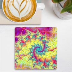 Fractal Spiral Abstract Background Vortex Yellow Uv Print Square Tile Coaster 