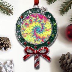 Fractal Spiral Abstract Background Vortex Yellow Metal X mas Lollipop With Crystal Ornament