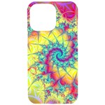 Fractal Spiral Abstract Background Vortex Yellow iPhone 15 Pro Max Black UV Print PC Hardshell Case Front