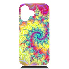 Fractal Spiral Abstract Background Vortex Yellow Iphone 16 Black Uv Print Pc Hardshell Case