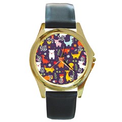 Pet Animal 01 Round Gold Metal Watch