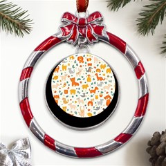 Pet Animal 04 Metal Red Ribbon Round Ornament