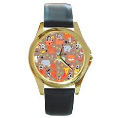 Pet Animal 05 Round Gold Metal Watch