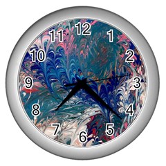 Blue Feathers And Flames Wall Clock (silver)