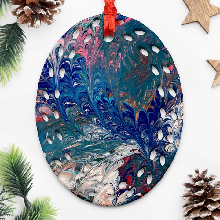 Blue feathers and flames Ornament (Oval Filigree)