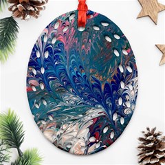 Blue Feathers And Flames Oval Filigree Ornament (two Sides)