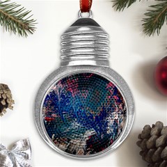 Blue Feathers And Flames Metal Light Bulb Shape Ornament by kaleidomarblingart