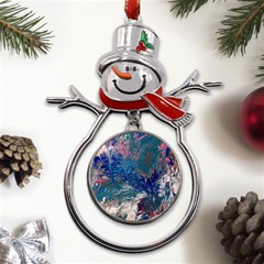 Blue Feathers And Flames Metal Snowman Ornament by kaleidomarblingart