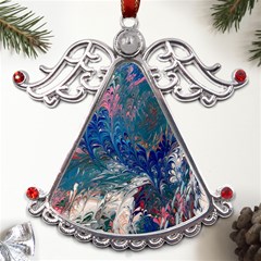 Blue Feathers And Flames Metal Angel With Crystal Ornament by kaleidomarblingart