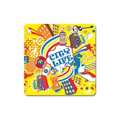 Colorful City Life Horizontal Seamless Pattern Urban City Square Magnet