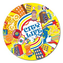 Colorful City Life Horizontal Seamless Pattern Urban City Magnet 5  (round)