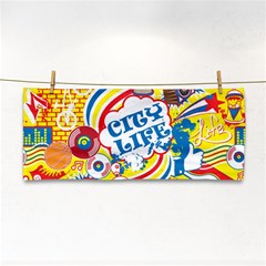 Colorful City Life Horizontal Seamless Pattern Urban City Hand Towel