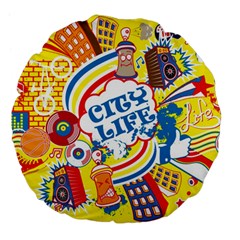 Colorful City Life Horizontal Seamless Pattern Urban City Large 18  Premium Flano Round Cushions