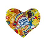 Colorful City Life Horizontal Seamless Pattern Urban City Standard 16  Premium Flano Heart Shape Cushions Front