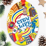 Colorful City Life Horizontal Seamless Pattern Urban City Ornament (Oval) Front