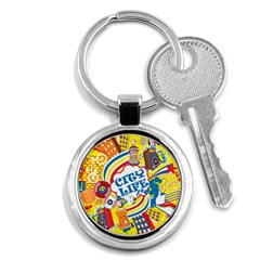 Colorful City Life Horizontal Seamless Pattern Urban City Key Chain (round)