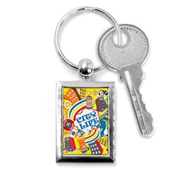 Colorful City Life Horizontal Seamless Pattern Urban City Key Chain (rectangle)