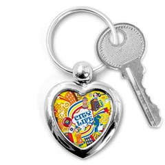 Colorful City Life Horizontal Seamless Pattern Urban City Key Chain (heart)