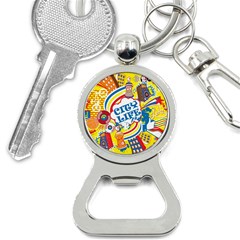 Colorful City Life Horizontal Seamless Pattern Urban City Bottle Opener Key Chain