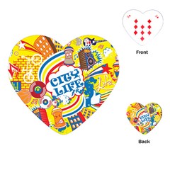 Colorful City Life Horizontal Seamless Pattern Urban City Playing Cards Single Design (heart)