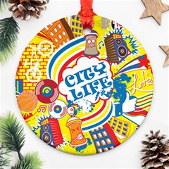 Colorful City Life Horizontal Seamless Pattern Urban City Round Ornament (two Sides)