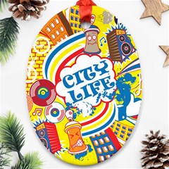 Colorful City Life Horizontal Seamless Pattern Urban City Oval Ornament (two Sides)