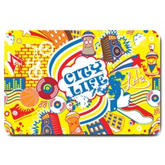 Colorful City Life Horizontal Seamless Pattern Urban City Large Doormat