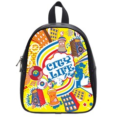 Colorful City Life Horizontal Seamless Pattern Urban City School Bag (small)