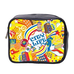 Colorful City Life Horizontal Seamless Pattern Urban City Mini Toiletries Bag (two Sides)