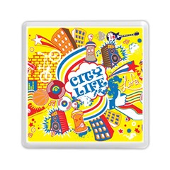 Colorful City Life Horizontal Seamless Pattern Urban City Memory Card Reader (square)