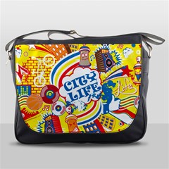 Colorful City Life Horizontal Seamless Pattern Urban City Messenger Bag