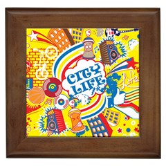 Colorful City Life Horizontal Seamless Pattern Urban City Framed Tile