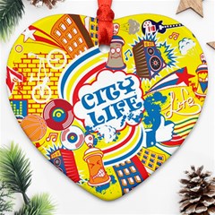 Colorful City Life Horizontal Seamless Pattern Urban City Ornament (heart)