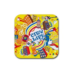 Colorful City Life Horizontal Seamless Pattern Urban City Rubber Coaster (square)