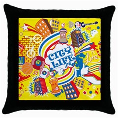 Colorful City Life Horizontal Seamless Pattern Urban City Throw Pillow Case (black)