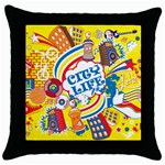 Colorful City Life Horizontal Seamless Pattern Urban City Throw Pillow Case (Black) Front