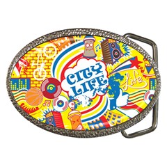 Colorful City Life Horizontal Seamless Pattern Urban City Belt Buckles