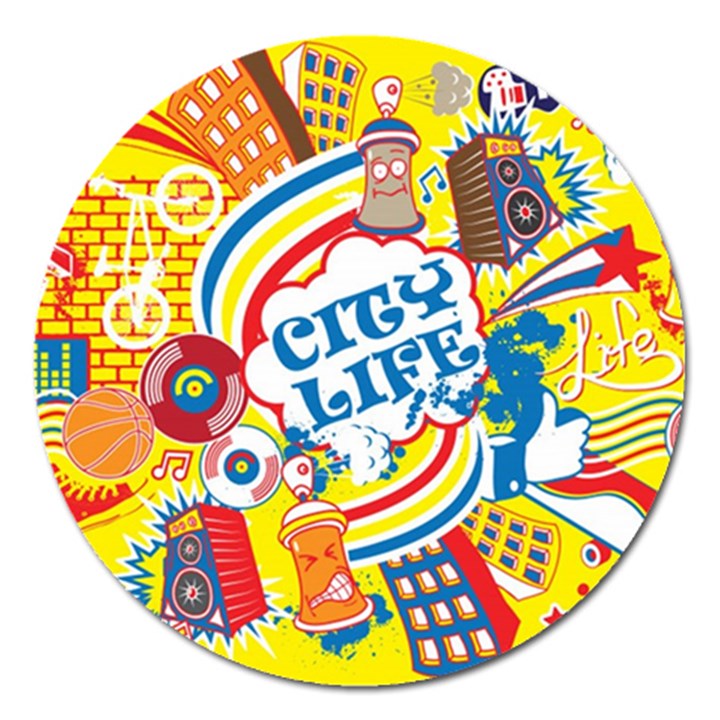 Colorful City Life Horizontal Seamless Pattern Urban City Magnet 5  (Round)