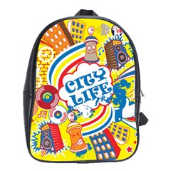 Colorful City Life Horizontal Seamless Pattern Urban City School Bag (large)